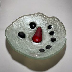 Unknown Artist Handmade SNOWMAN FACE CANDY DISH Very Collectable? 10"x11" RARE?